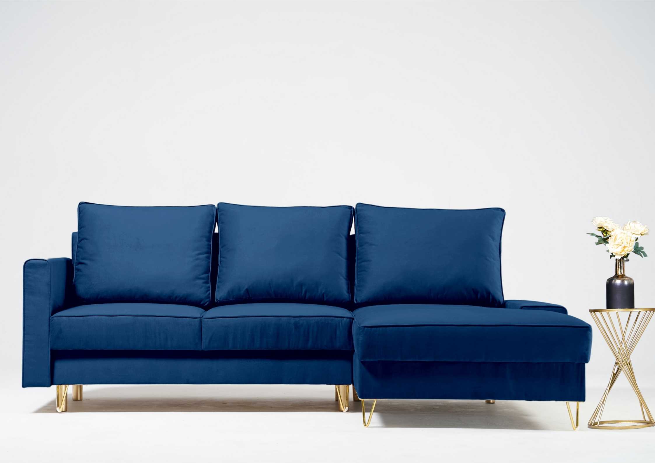 Granatowy narożnik na złotych nogach